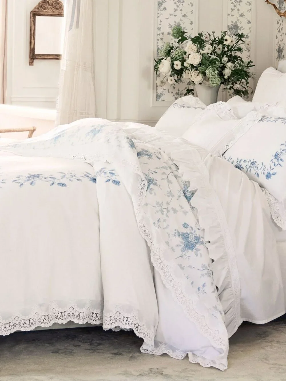 LoveShackFancy x Pottery Barn NWT Blue Rose Duvet Cover QUEEN